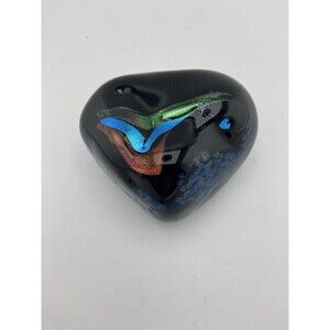 Rollin Karg Art Glass Handblown Paperweight Dichroic Iridescent 3.5” W Signed